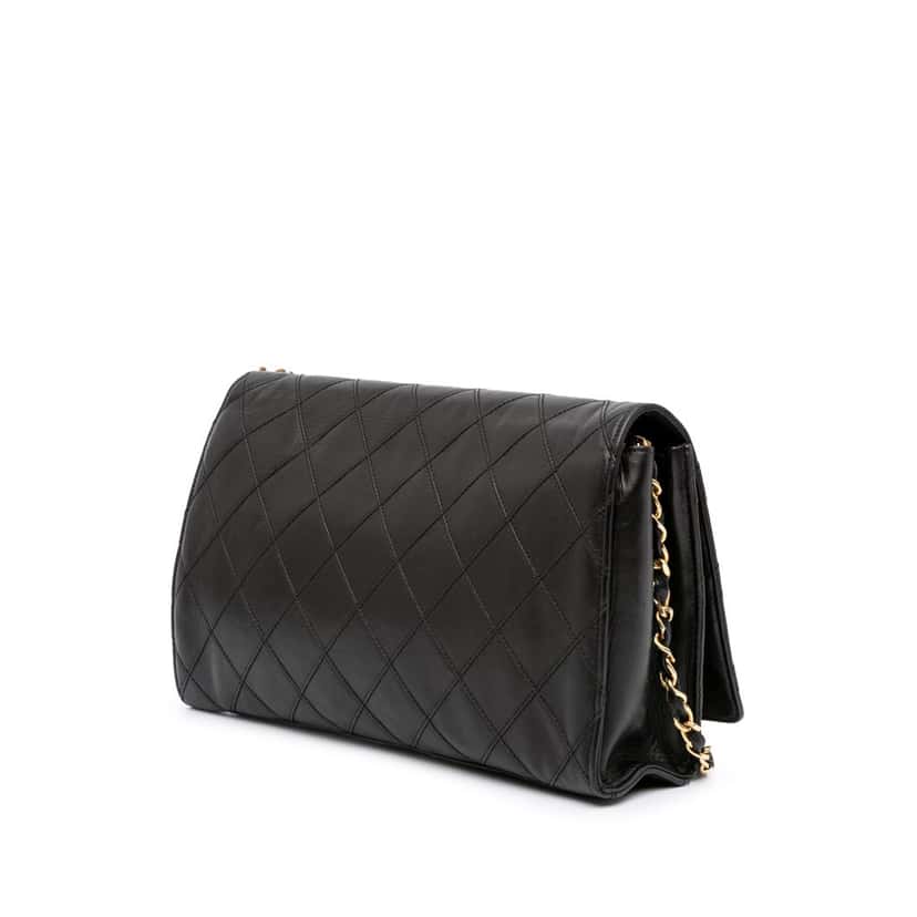 Chanel Small CC Quilted Lambskin Turnlock Full Single Flap Black Leather Good condition - Back View