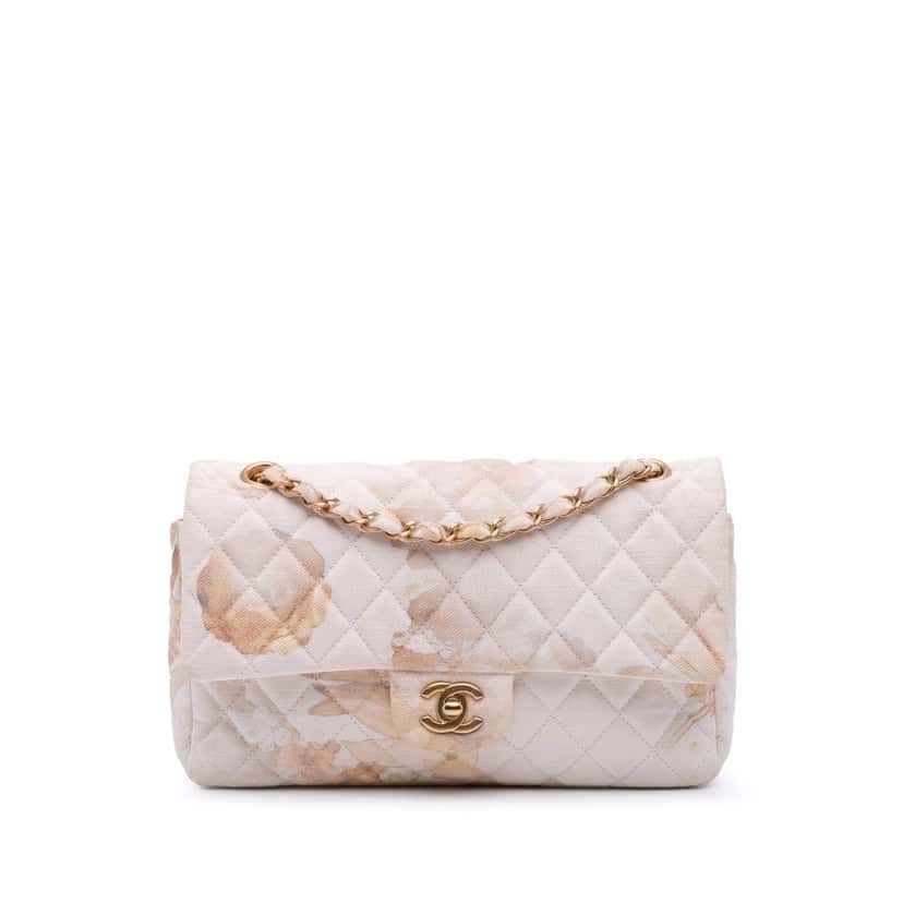 Chanel Medium Classic Printed Denim Floral Double Flap Brown Denim Good condition - Front View