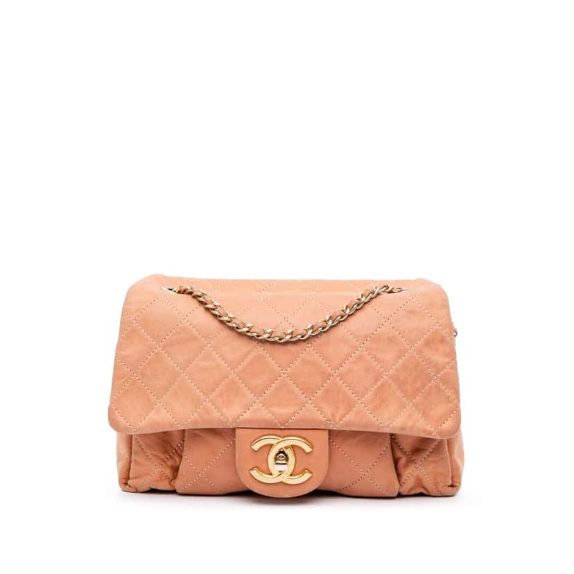 Chanel Quilted Calfskin Chic Quilt Flap Orange Leather Good condition - Front View