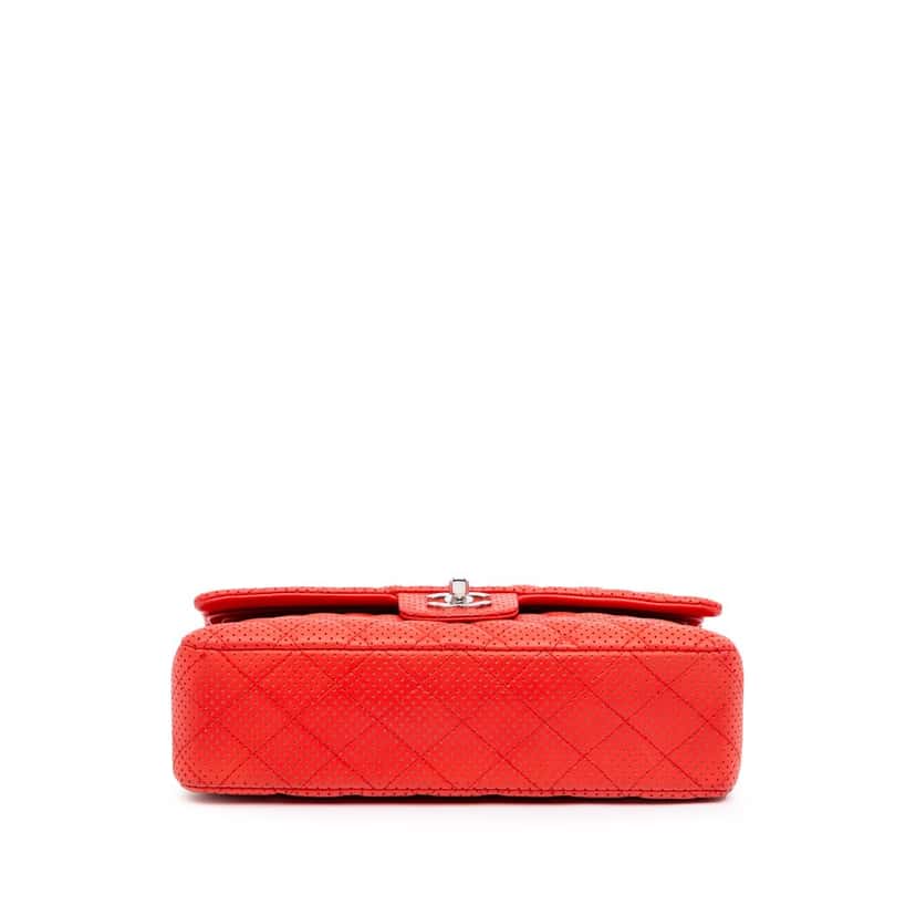 Chanel Medium Classic Perforated Lambskin Double Flap Red Leather Good condition - Inside View