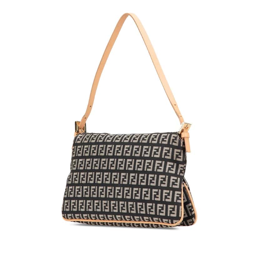 Fendi Zucchino Canvas Double Flap Shoulder Bag Black Canvas Good condition - Back View