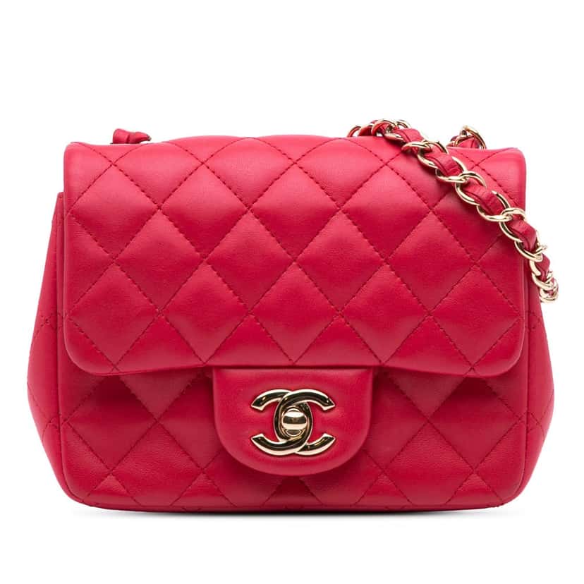 Chanel Mini Square Classic Lambskin Single Flap Pink Leather Good condition - Front View