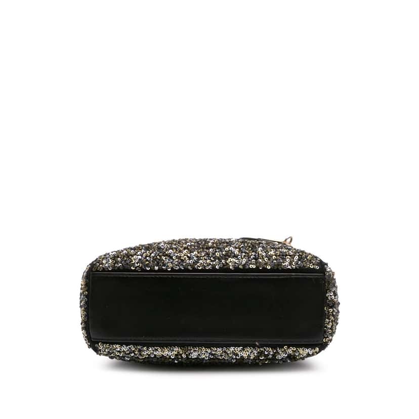 Dior Mini Satin Sequin Embroidered Lady Dior Black Satin Good condition - Inside View