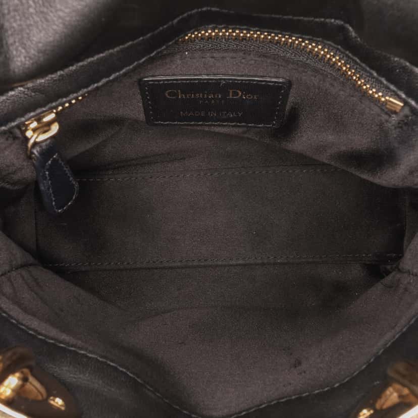 Dior Mini Satin Sequin Embroidered Lady Dior Black Satin Good condition - Model View