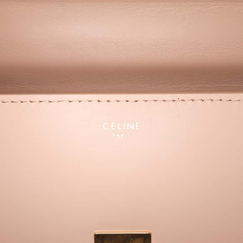Celine Shiny Calfskin Triomphe Chain Box Shoulder Bag Brown Leather Good condition - Box View