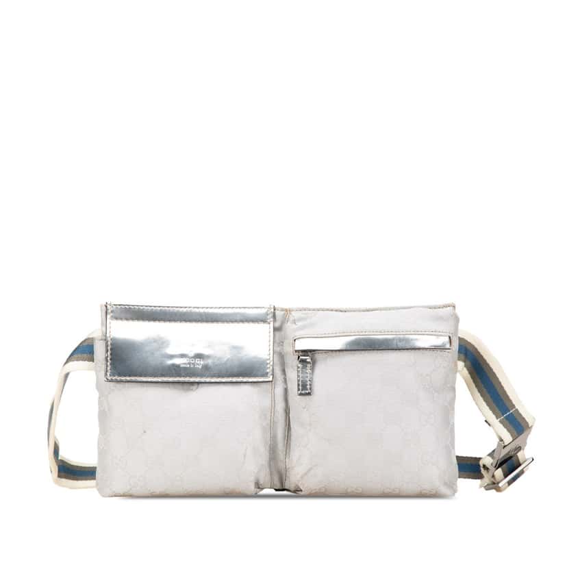Gucci GG Canvas Web Double Pocket Belt Bag White Canvas Good condition - Front View