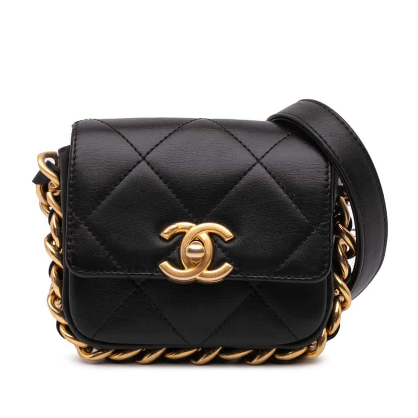 Chanel Mini Quilted Calfskin Framing Chain Flap Black Leather Good condition - Front View
