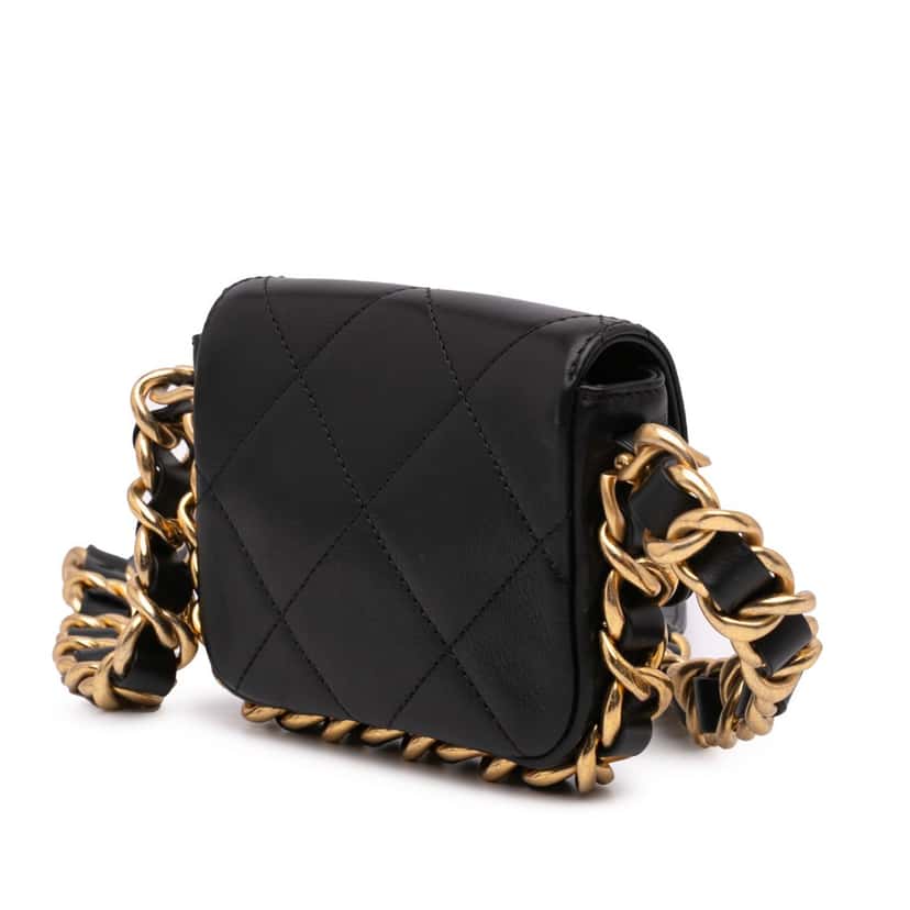 Chanel Mini Quilted Calfskin Framing Chain Flap Black Leather Good condition - Back View