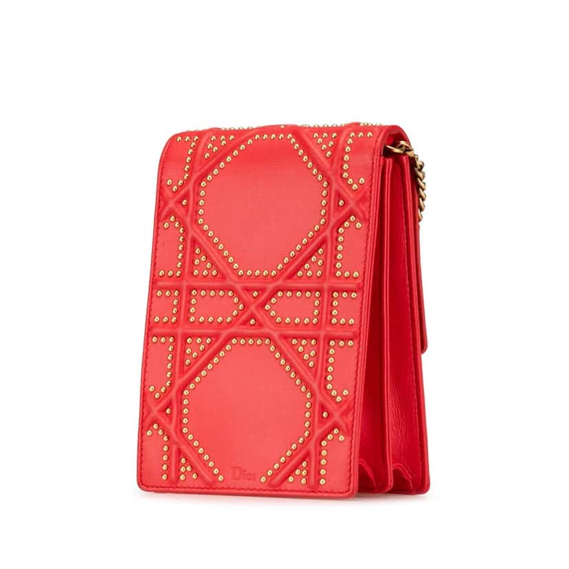 Dior Studded Lambskin Vertical Diorama Bag Red Leather Good condition - Back View