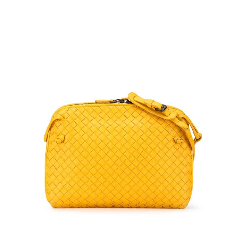 Bottega Veneta Medium Nappa Intrecciato Nodini Crossbody Yellow Leather Good condition - Front View