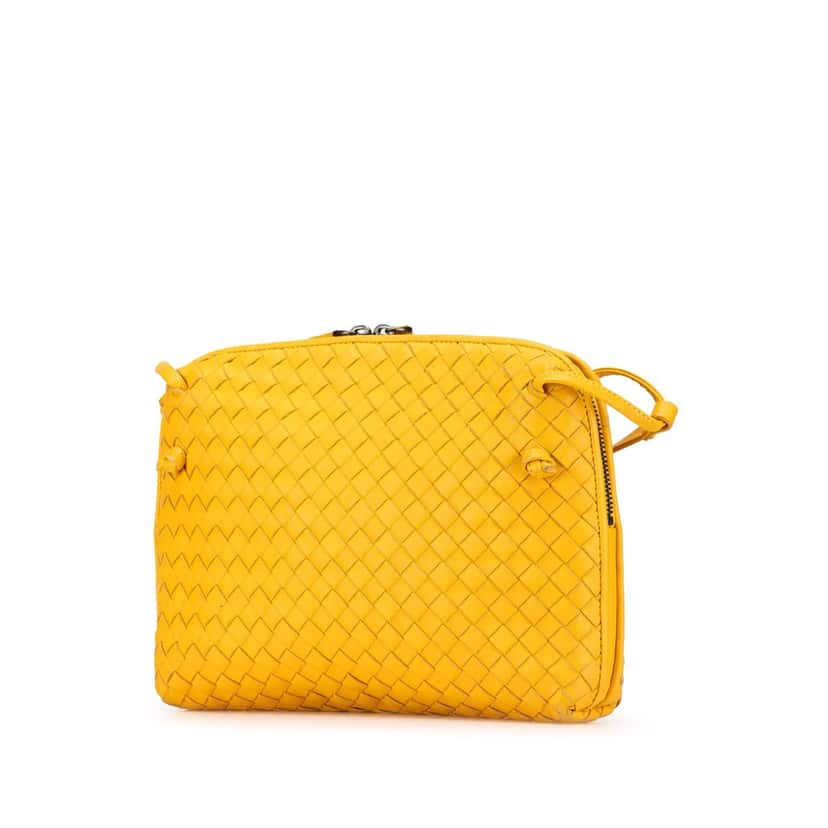 Bottega Veneta Medium Nappa Intrecciato Nodini Crossbody Yellow Leather Good condition - Back View