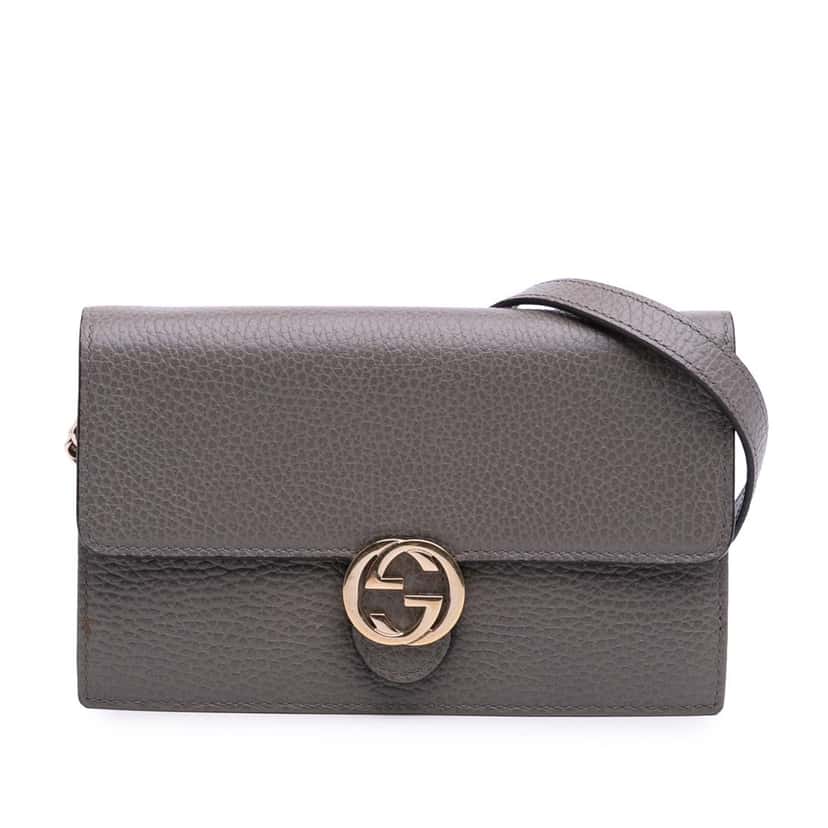 Gucci Leather Interlocking G Dollar Wallet on Chain Grey Leather Good condition - Front View