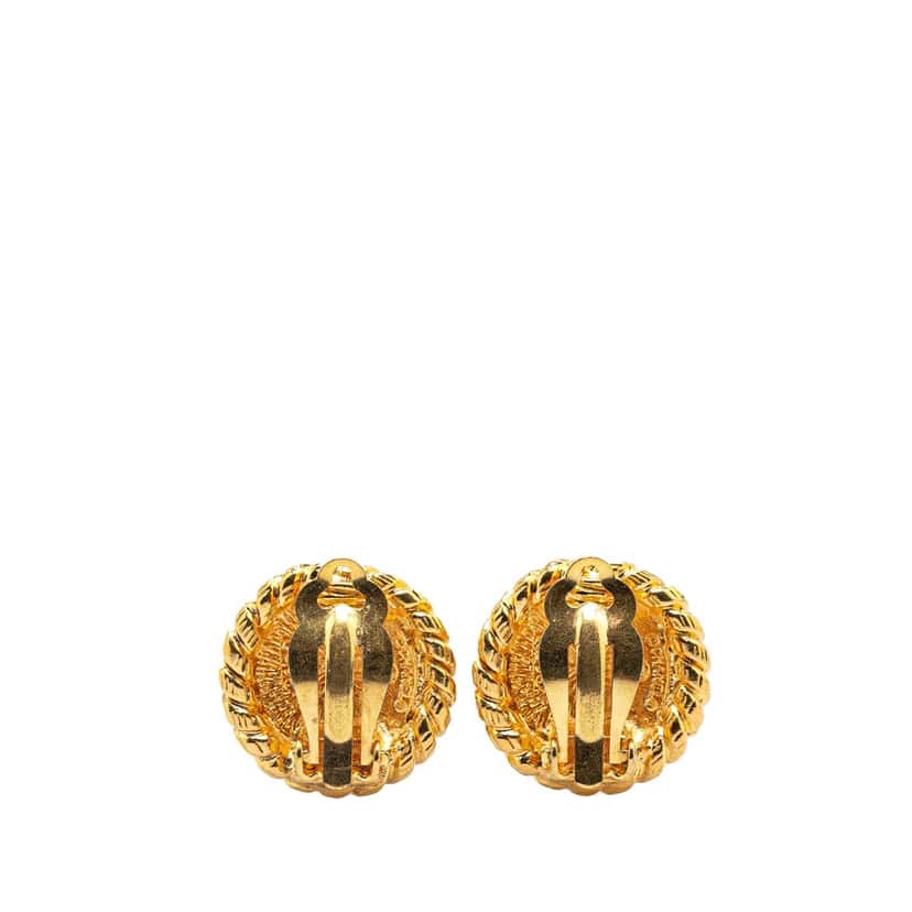 Chanel Gold Plated CC Round Clip on Earrings Gold Metal Good condition - Back View