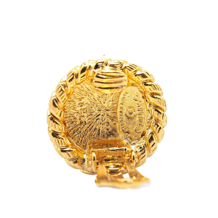 Chanel Gold Plated CC Round Clip on Earrings Gold Metal Good condition - Inside View