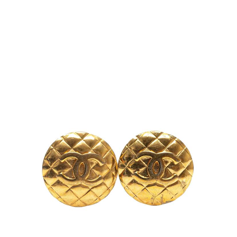 Chanel Gold Plated CC Quilted Clip on Earrings Gold Metal Good condition - Front View