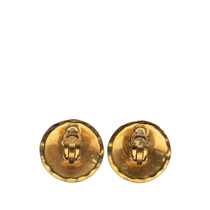 Chanel Gold Plated CC Quilted Clip on Earrings Gold Metal Good condition - Back View