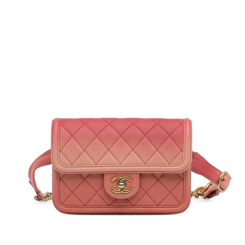 Chanel Caviar Sunset On The Sea Flap Belt Bag Pink Leather Very good condition - Front View