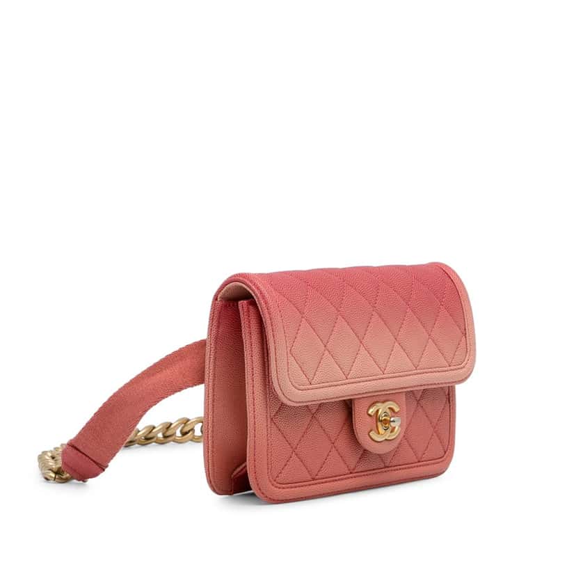 Chanel Caviar Sunset On The Sea Flap Belt Bag Pink Leather Very good condition - Back View