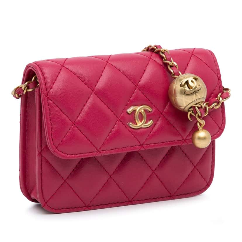 Chanel Mini CC Matelasse Pearl Crush Lambskin Crossbody Bag Pink Leather Good condition - Back View