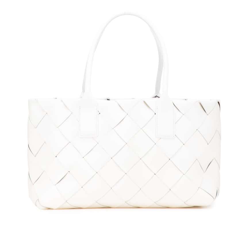 Bottega Veneta Small Lambskin Intrecciato Cabat Tote White Leather Very good condition - Front View