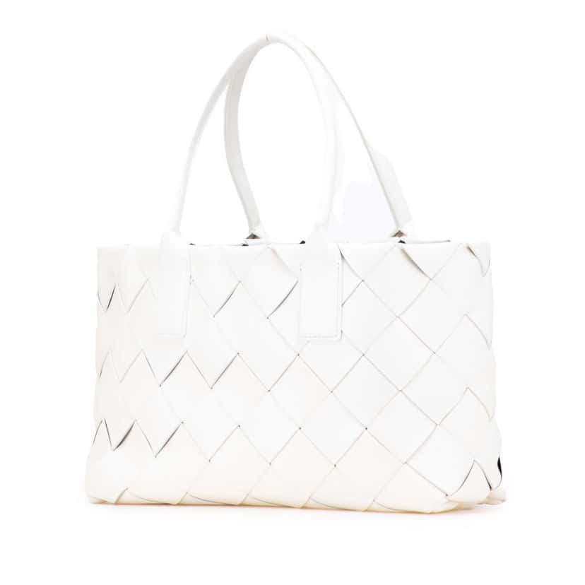 Bottega Veneta Small Lambskin Intrecciato Cabat Tote White Leather Very good condition - Back View
