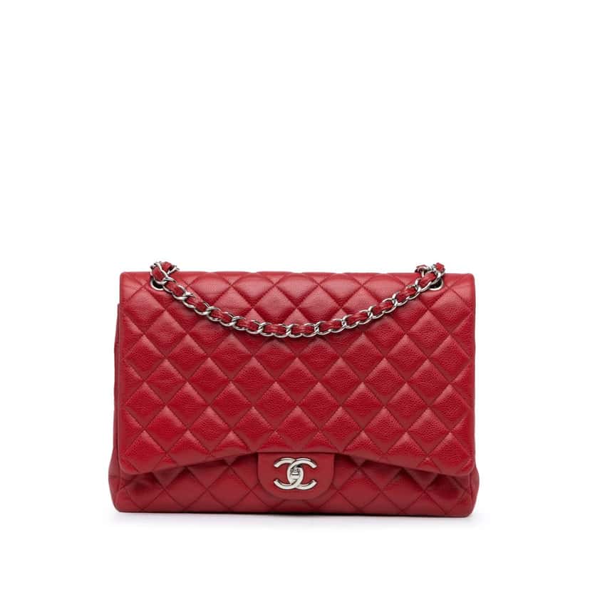 Chanel Maxi Classic Caviar Double Flap Red Leather Good condition - Front View