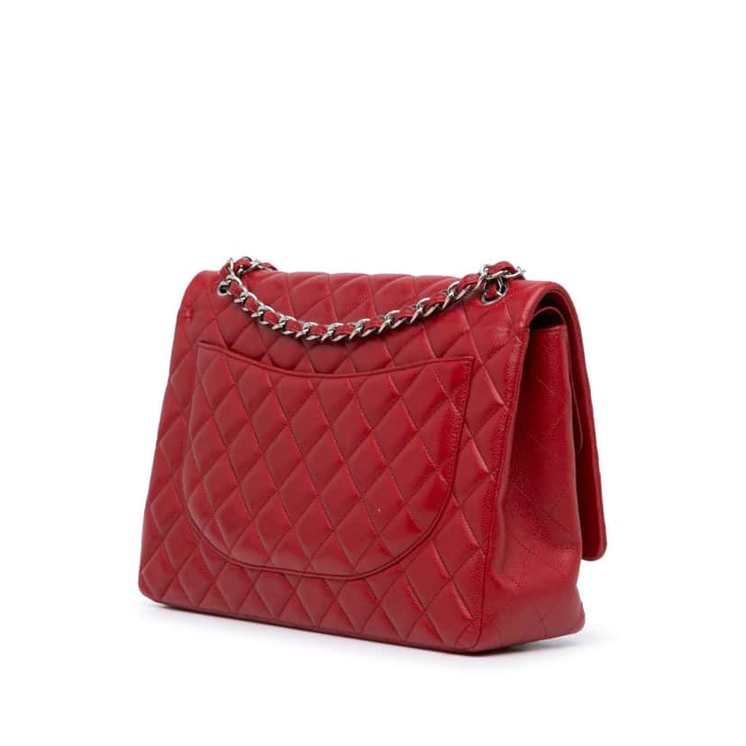 Chanel Maxi Classic Caviar Double Flap Red Leather Good condition - Back View