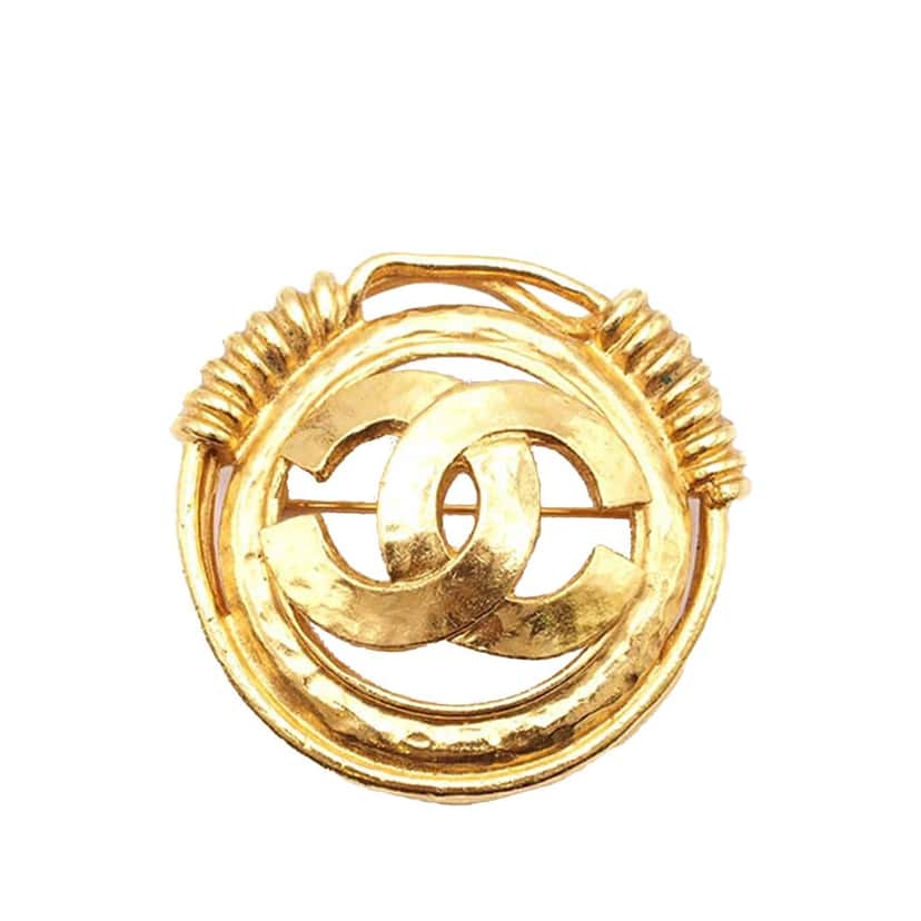Chanel Gold Plated CC Brooch Gold Metal Good condition - Front View