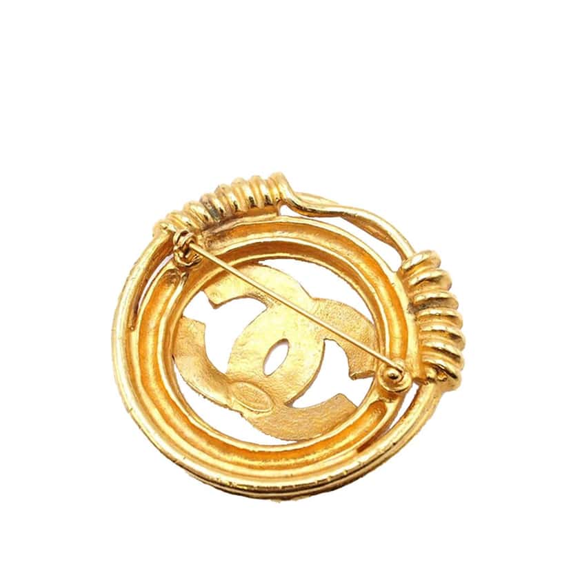 Chanel Gold Plated CC Brooch Gold Metal Good condition - Back View