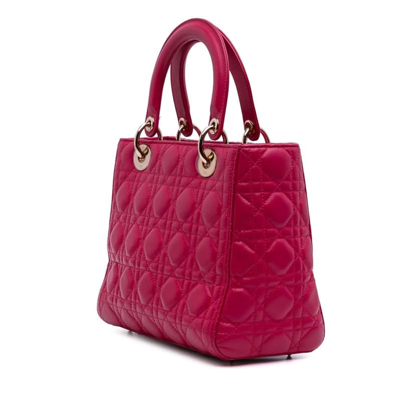 Dior Medium Lambskin Cannage Lady Dior Pink Leather Good condition - Back View