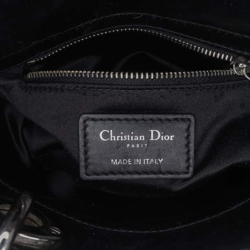 Dior Mini Satin Cannage Strass Crystal Embellished Lady Dior Black Satin Good condition - Box View