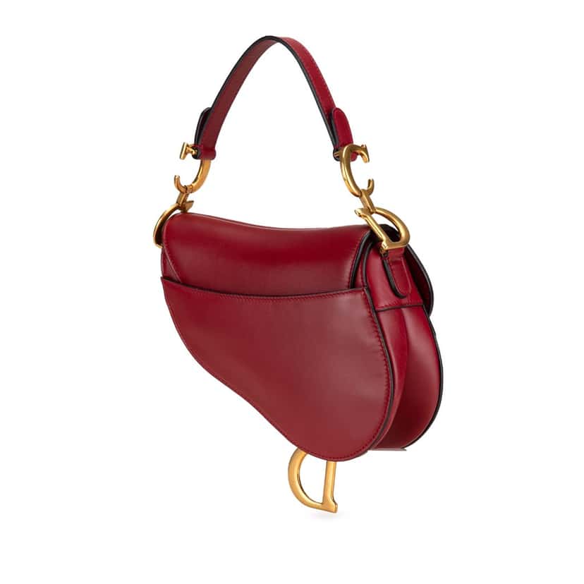 Dior Mini Grained Calfskin Saddle Bag Red Leather Good condition - Back View
