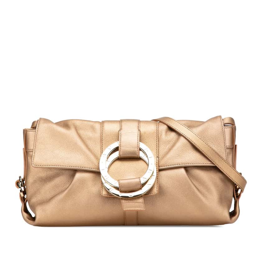 Bvlgari Metallic Leather Chandra Crossbody Gold Leather Good condition - Front View