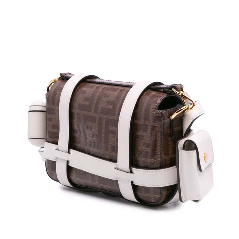 Fendi Mini Zucca Glazed Fabric Cage Baguette Satchel Brown Canvas Good condition - Back View