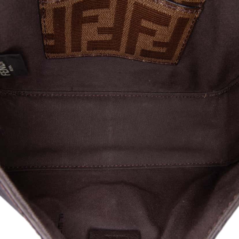 Fendi Mini Zucca Glazed Fabric Cage Baguette Satchel Brown Canvas Good condition - Model View