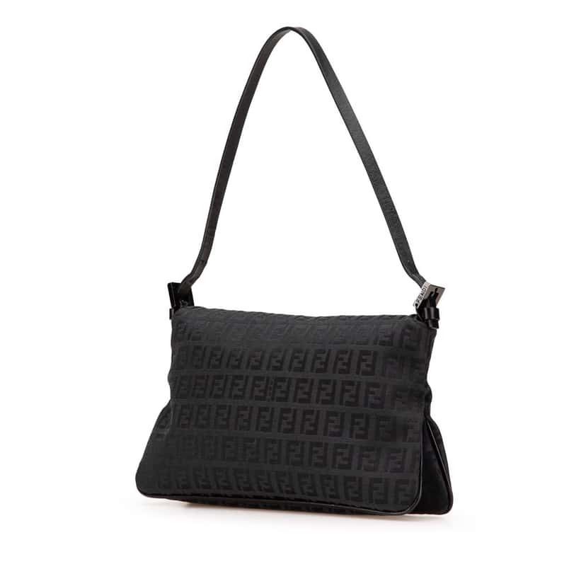 Fendi Zucchino Canvas Double Flap Shoulder Bag Black Canvas Good condition - Back View