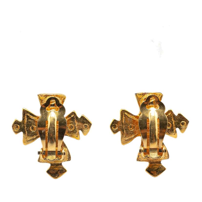 Chanel Gold Plated CC Cross Clip on Earrings Gold Metal Good condition - Back View