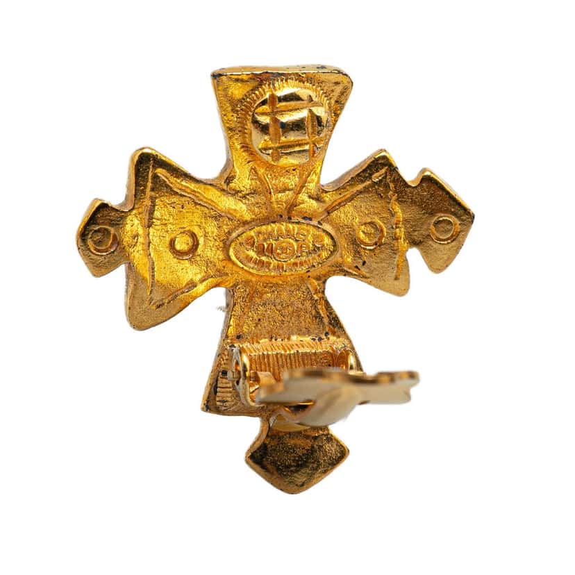 Chanel Gold Plated CC Cross Clip on Earrings Gold Metal Good condition - Inside View