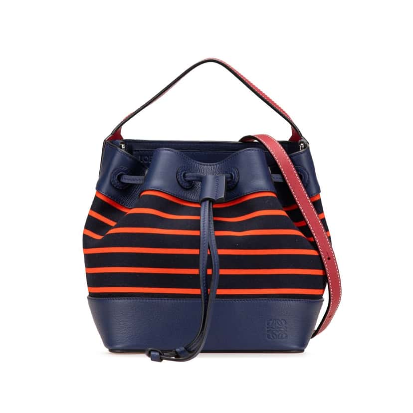 Loewe Leather and Stripe Canvas Midnight Bucket Blue Leather Good condition - Front View