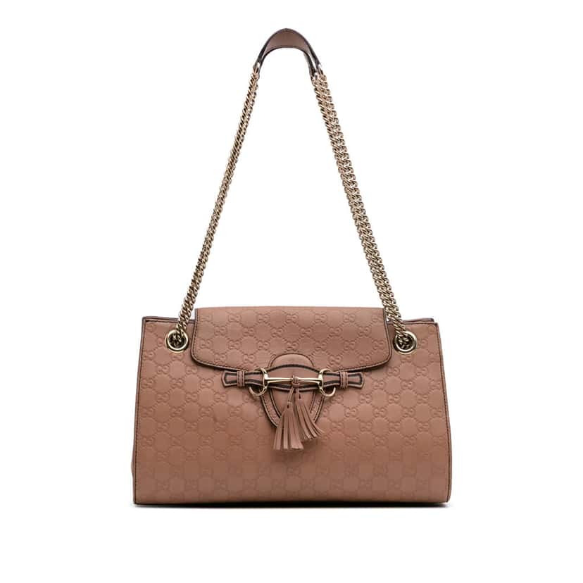 Gucci Large Guccissima Emily Shoulder Bag Pink Leather Good condition - Front View