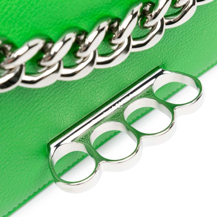 Alexander Mcqueen Calfskin Four Ring Knuckle Satchel Green Leather Good condition - Box View