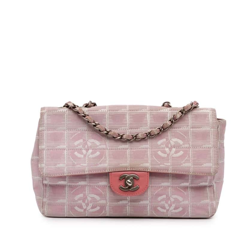 Chanel Medium New Travel Line Nylon Single Flap Pink Fair condition - Front View