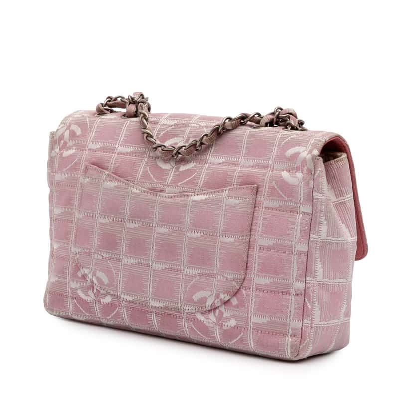 Chanel Medium New Travel Line Nylon Single Flap Pink Fair condition - Back View