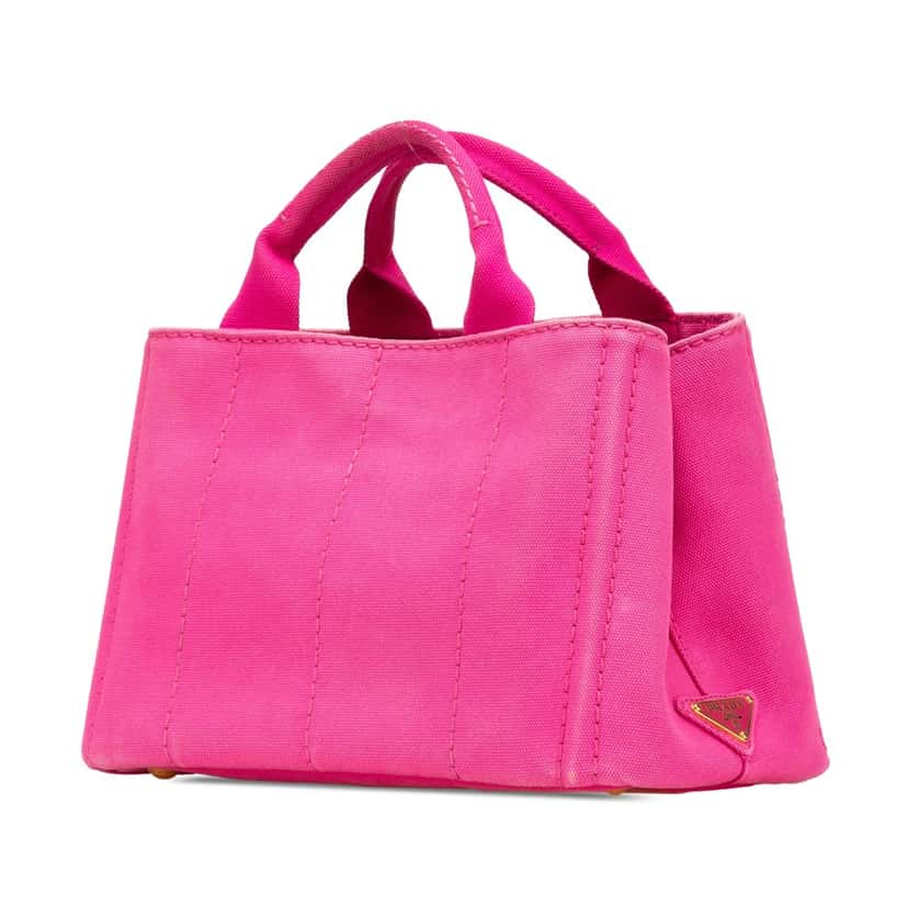 Prada Small Canvas Canapa Logo Satchel Pink Canvas Good condition - Back View