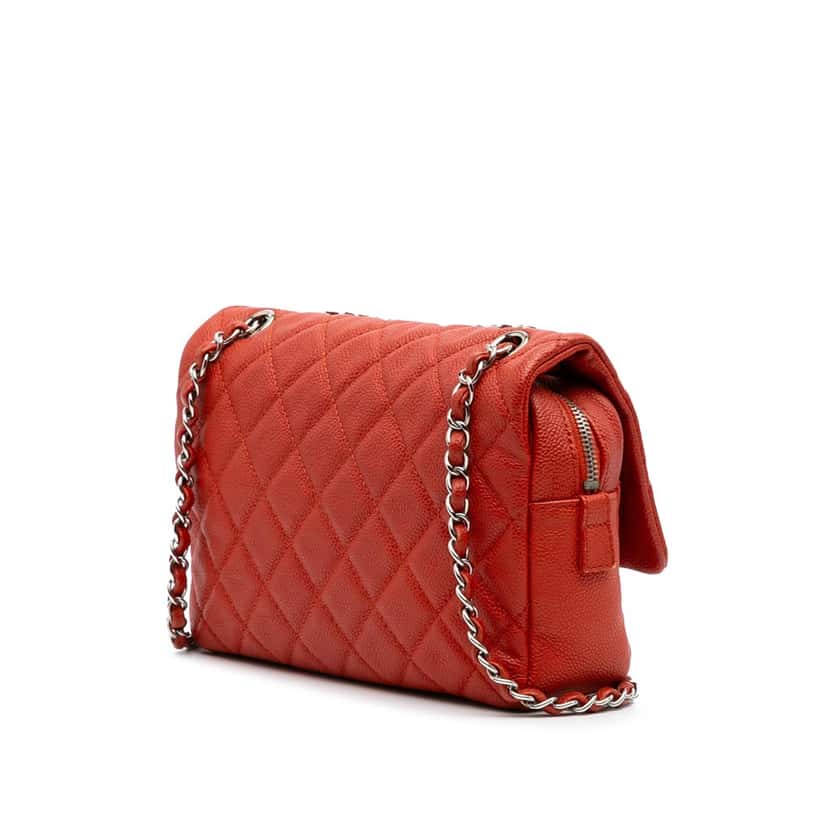 Chanel Medium Quilted Caviar Easy Flap Orange Leather Good condition - Back View