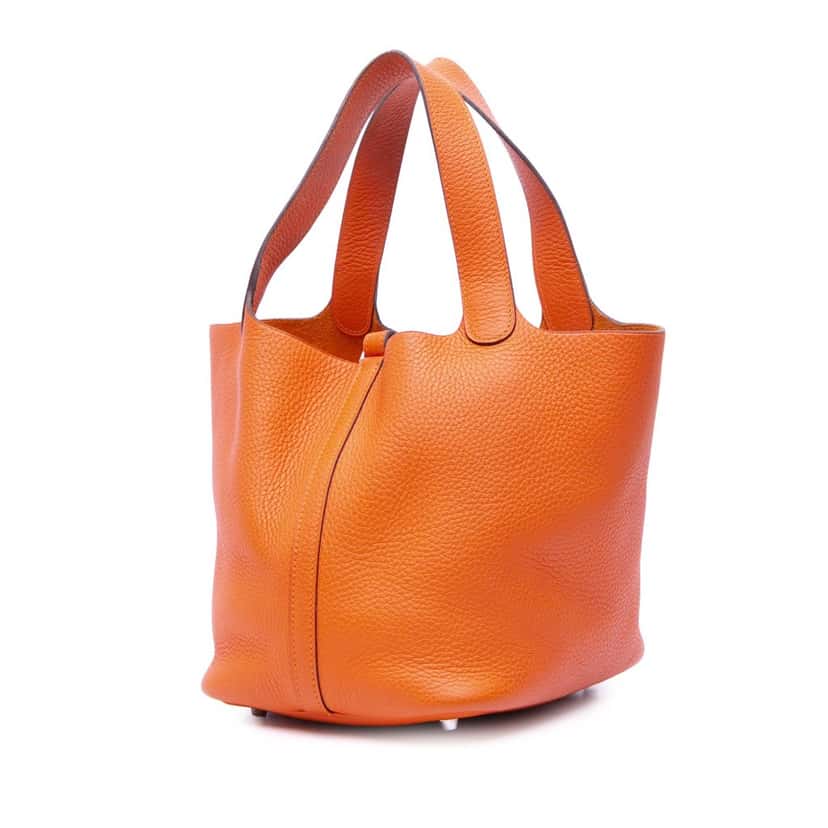 Hermès Clemence Picotin Lock 22 Orange Leather Good condition - Back View