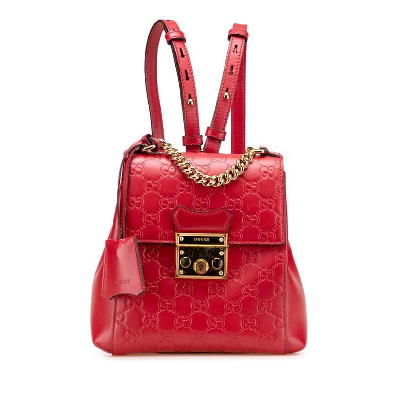 Gucci Guccissima Padlock Backpack Red Leather Good condition - Front View