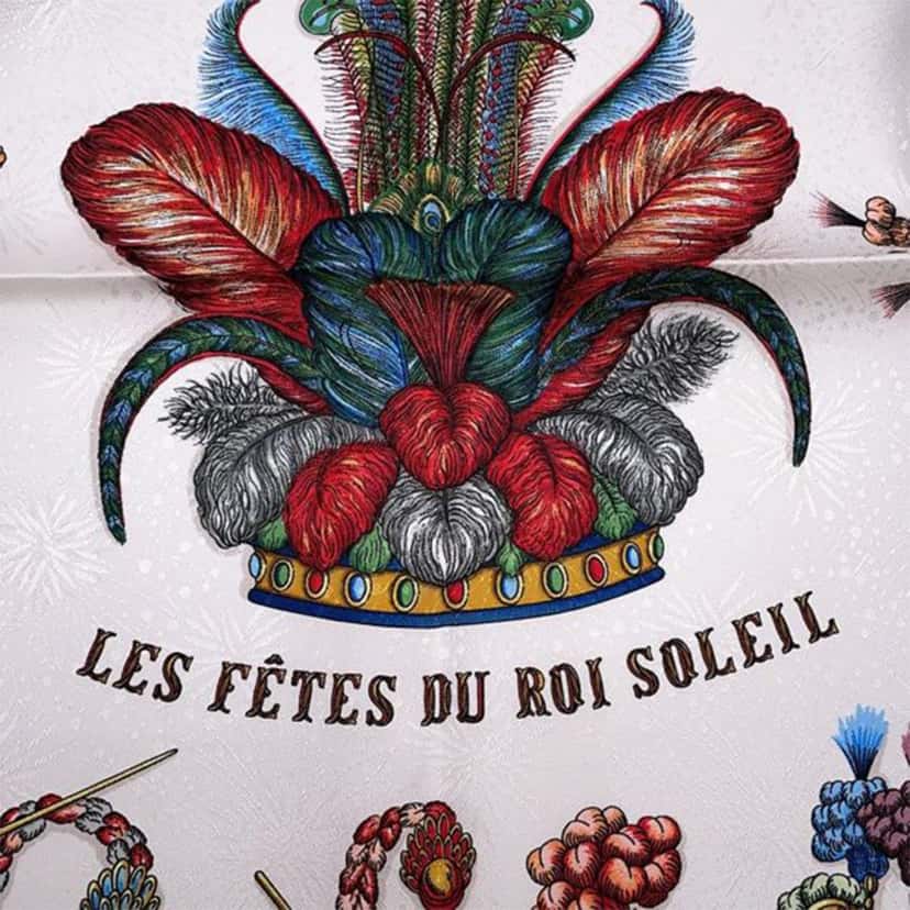 Hermès Les Fetes Du Roi Soleil Silk Scarf White Silk Good condition - Back View