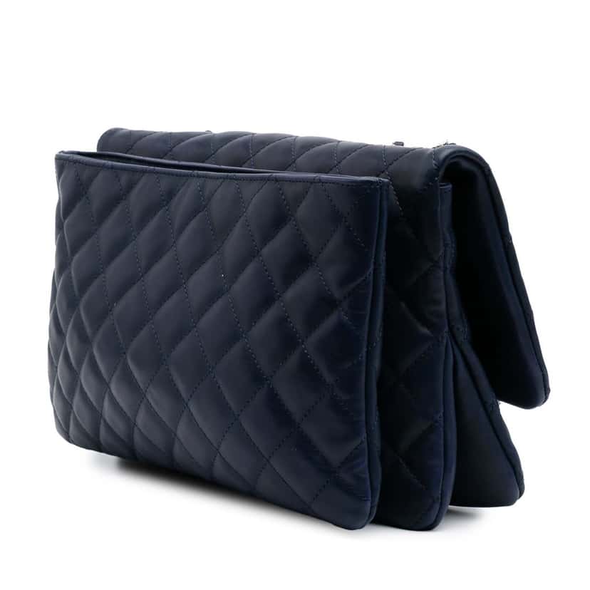 Chanel Jumbo Quilted Calfskin Tender Touch Flap Blue Leather Fair condition - Back View
