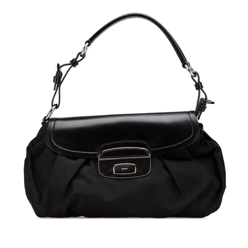 Prada City Calf Trimmed Tessuto Sound Lock Shoulder Bag Black Good condition - Front View